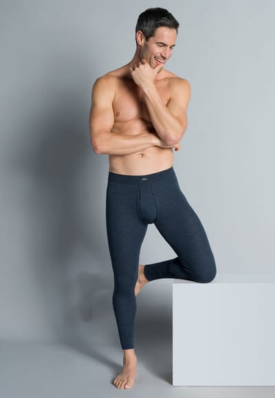 Gotzburg heren lange onderbroek met gulp (1-pack) - middenblauw gestreept - Maat: M
