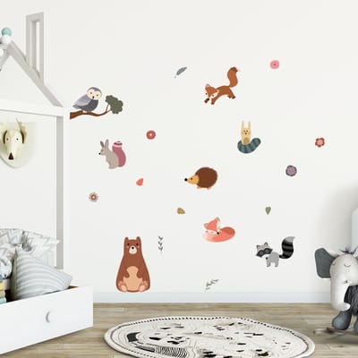 Muurstickers - Scandinavische dieren: beer en vrienden - transparante achtergrond - 25x20cm