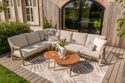 Viento/Mindo L-vorm loungeset links/rechts opstelbaar met ronde loungetafels - Latte