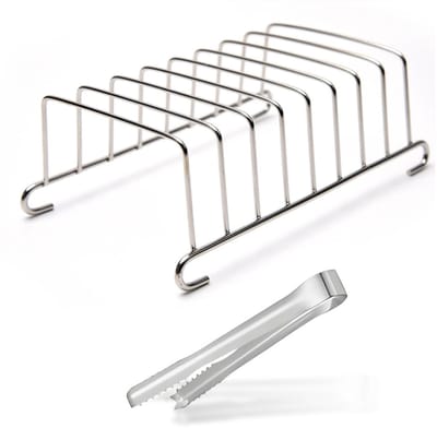 Dailygoods- Broodrooster Roestvrij Staal - Broodrooster met Tostiklemmen - Broodrooster voor Luchtfriteuse - Broodrooster Zilverkleurig - Broodrooster 15,5 x 9 cm - Magnetische Broodtang 15,2 x 1,3 cm - Toaster