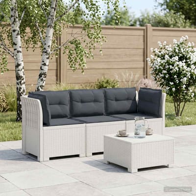 vidaXL - 3-Zits - Tu - bank - met - Kussens - Rattan - Look - PP - Wit