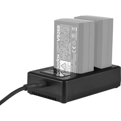 Draagbare 2-sleufs Batterijlader voor Godox V1/ V860III Serie Flits Speedlite Batterijen zwart