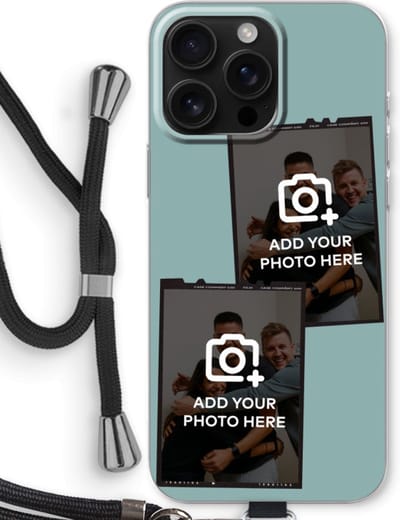 Gepersonaliseerd - Case Company® - Hoesje met koord geschikt voor iPhone 16 Pro Max hoesje met Koord - Polaroid Zwart - Telefoonhoesje met Zwart Koord - Bescherming aan alle Kanten en Over de Schermrand