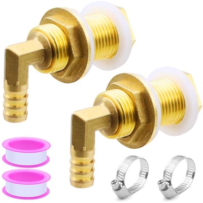 Dailygoods- Tankschroefverbinding 2 Stuks - Messing Tankdoorvoer - Slangtule/Slangklemmen - Teflonband/Rubberen Afdichting - Robuust/Duurzaam - Lekvrij/Corrosiebestendig - Regentonverbinding