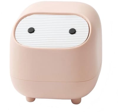 Desktop Trash Can- kleine kantoorbenodigdheden- Huishoudelijke prullenbak met deksel-Auto -afval kan-mini dubbele laag push-down prullenbak blik-mooie bak, slaapkamer bak, huishoudelijk aanrecht-schattige afvalopslagbox （roze）
