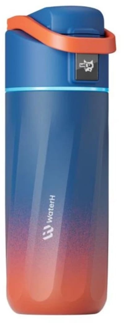 WaterH BOOST Kids - Stalen Drinkfles voor Kinderen met Herinnering om Water te Drinken - Waterfles voor Kinderen - Dubbelwandige & Isolerende stalen drinkfles - Wijde opening & Lekvrij - 475ml - Oranje en Donkerblauw