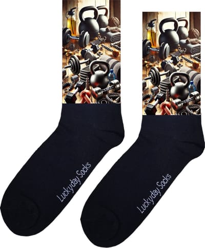 Fitness - Opkikkertje - Apparatuur - Grappige sokken - Valentijn cadeau - Verjaardag - Geluk - Motor cross - Grappige sokken - Leuke sokken - Vrolijke sokken - Kerst sokken - Vaderdag - Moederdag - Socks maken Happy - 37-44