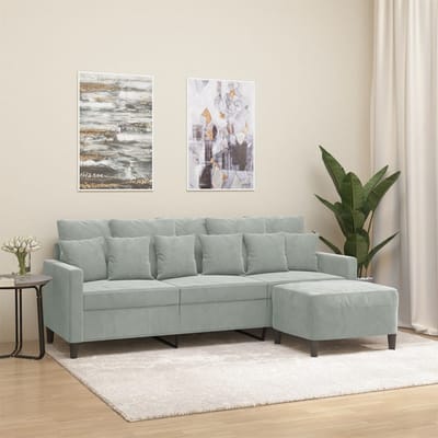vidaXL - Driezitsbank - met - voetenbank - 180 - cm - fluweel - lichtgrijs