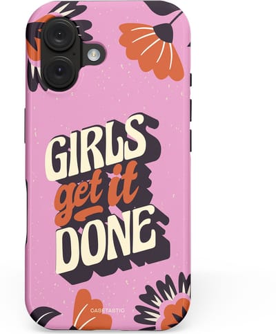 Casetastic hoesje geschikt voor Apple iPhone 16 - MagSafe - Dubbellaagse bescherming - Girls get it done - Fashion Case - Lila Donkergrijs Terracotta