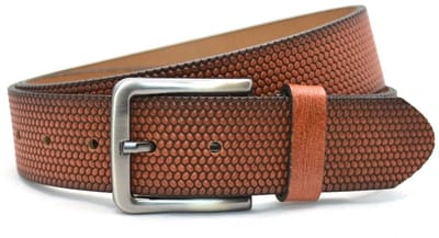 Heren Riem volnerf Leer Cognac - 4 cm Breed - Broekriem - Nette Riem - jeans riem - pantalon riem hagedis print - Maat: 95 / Totale lengte riem 110 cm - Echt Leer