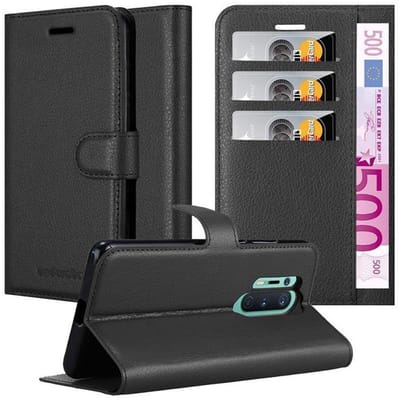 Cadorabo Hoesje geschikt voor OnePlus 8 PRO in PHANTOM ZWART - Beschermhoes met magnetische sluiting, standfunctie en kaartvakje Book Case Cover Etui