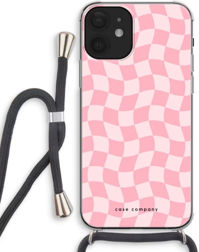 Case Company® - Hoesje met koord geschikt voor iPhone 12 mini hoesje met Koord - Grid Roos - Telefoonhoesje met Zwart Koord - Bescherming aan alle Kanten en Over de Schermrand
