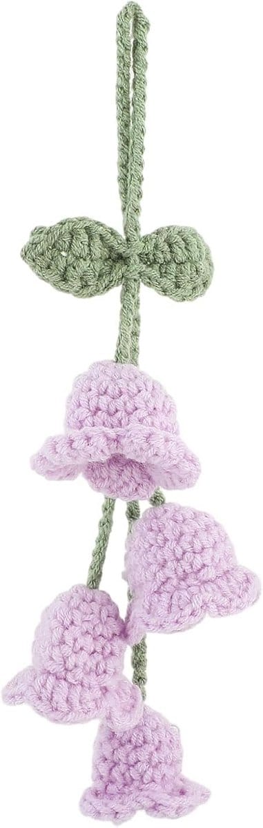 Hangend Tulp Autospiegel Ornament - Handgebreid Decoratie voor Auto Interieur - Schattig Lelietje-van-Dalen Accessoire (Paars)