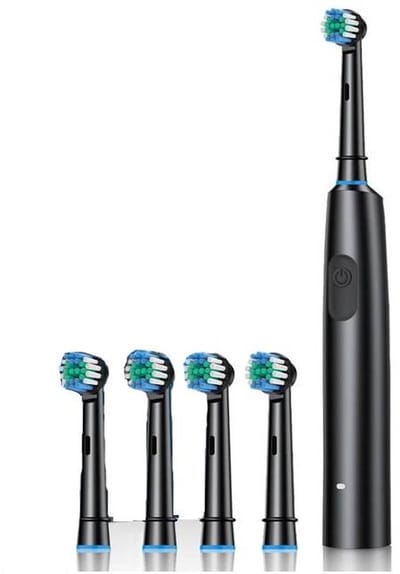 Roterende elektrische tandenborstel, snel opladende tandenborstel, mondverzorging, nieuw product - zwart, vier koppen