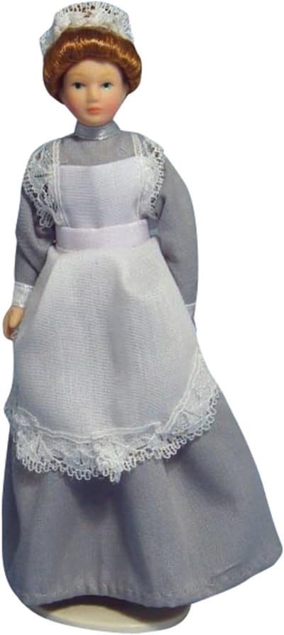 Poppenhuis Figuur - Verzamelpop Meisje - Poppenhuis Inrichting - Buigbare Porseleinen Ledematen - 16cm Hoog - Grijs