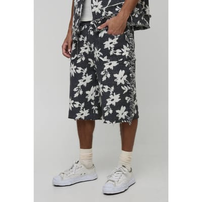 Lange Bloemen-Tapisserie Relaxed Fit Shorts | Charcoal | Size 30