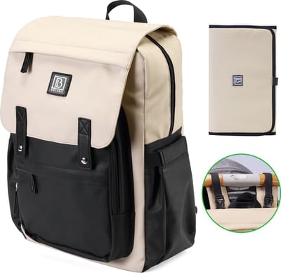 Brisby slijtvaste Luiertas – verzorgingstas - Two Tone Creme en Zwart PU - Inclusief Verschoonmatje - Isoleervakken - Met Geïntegreerde Kinderwagen haken