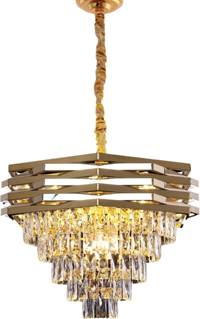 Hanglamp met kristal - 4 lichtpunten - E14 fitting - goud - verstelbaar in hoogte - diameter: Ø40cm
