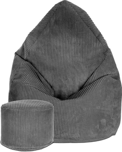 DreamRoots Zitzak voor Volwassenen of Kinderen – Corduroy Beanbag met Voetsteun en Afneembare Hoes – Inclusief Vulling – 80x80x120 cm – Granite Gray