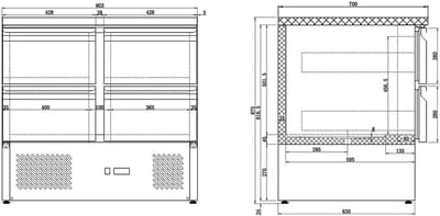 Combisteel Koelwerkbank - COMPACT LINE - 257L - 4 Laden - +2°C/+8°C - Statisch + Ventilator - 900x700x875mm