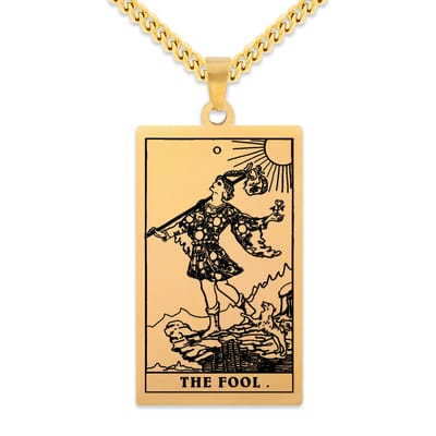 Tarot Ketting 0: De Dwaas / The Fool - Goudkleurig Stainless Steel - Grote Arcana uit Rider-Waite Geïnspireerd - 60cm - Pax Amare