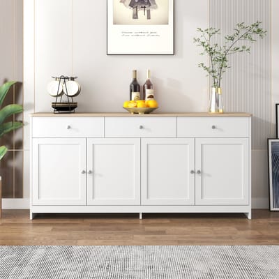 Dressoir/woonkamerkast met 4 deuren en 3 lades voor keuken, eetkamer, hal of kantoor, wit, 160 x 37 x 75 cm