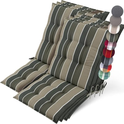 Beautissu Sun-NL – Set van 7 Premium Lage Rugleuning Kussen 100x50 cm - UV-bestendig & 8cm Dik Kussen Tuinstoelkussen Antislip Bevestigingsbanden – Stevige Stof Groen Gestreept