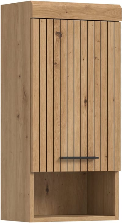 Hangende onderkast met schuifdeur - Moderne badkameropslag in zwart - Compact design - 37x79x24cm