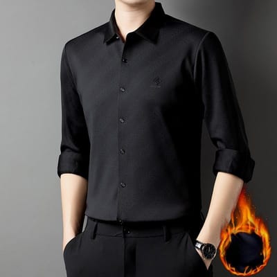 Winter Anti-rimpel Shirt Plus Fleece Verdikt Heren Business Casual Lange Mouw T-shirt Warme Top 4XL 185—200 black