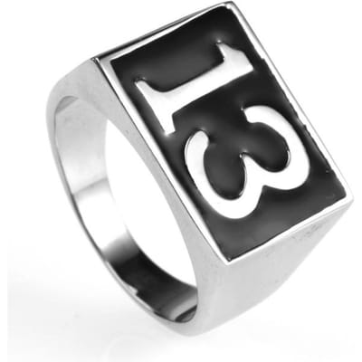 Creatieve Klassieke Zwarte Emaille Letter 13 Geluksringen voor Mannen en Vrouwen Trend Mode Casual Feest Sieraden Cadeau 7 zilver