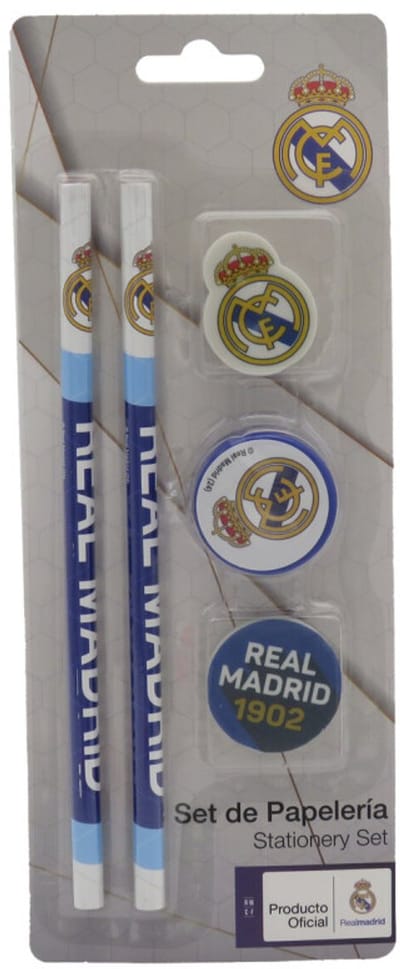 Real Madrid Schrijfset – Potloden, Gum en Puntenslijper – Officieel Gelicentieerd – Cadeauset