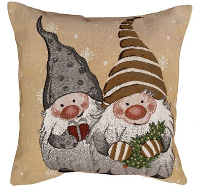 Kussenhoes - luxe gobelinstof - Kerst - 2 Wichtels - Kabouters - 40 x 40 cm