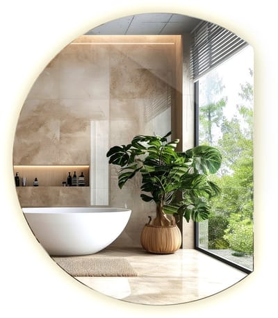Tulup LED Spiegel - Ronde Spiegel LED - 74 cm x 90 cm - Spiegel LED Rond - LED-spiegel voor Gang - Neutraal Wit 4000K - Wandspiegel LED Rond - LED Wandspiegel Boho