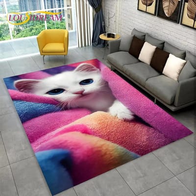 Schattige kat cartoon vloerkleed, tapijt voor woonkamer kinderkamer bank deurmat decor, kinderen spelen kruipen antislip vloermat 70x100cm(27x39im)