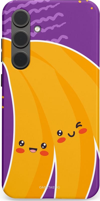 Casetastic hoesje geschikt voor Samsung Galaxy S24 Plus - Dubbellaagse bescherming - Blije Banaan - Fashion Case - Lavendel Geel