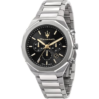 Maserati Stile Chronograaf met zwarte wijzerplaat, quartz uurwerk, R8873642010, waterdicht tot 100 meter, herenhorloge zwart