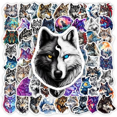 Esthetische Wolf Kunst Stickers Doe-het-zelf Cadeauspeelgoed Waterdichte Sticker voor Scrapbook Dagboek Junk Journals Laptop Bagage Flessen Decoratief gray