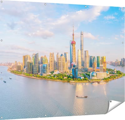 Gards Tuinposter Skyline Shanghai Stad in China - 150x120 cm - Tuindoek - Tuindecoratie - Wanddecoratie buiten - Tuinschilderij