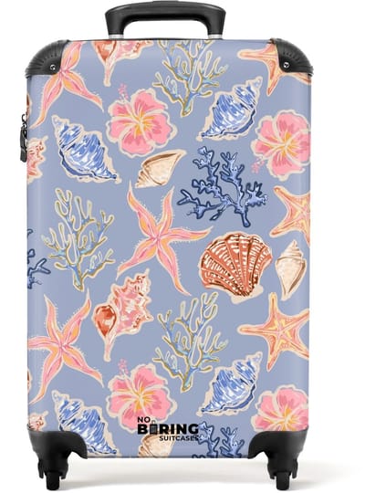 NoBoringSuitcases.com - Koffer - Blauwe schelpen patroon - Past binnen 55x40x20 cm en 55x35x25 cm - Trolley handbagage - Valiezen met wieltjes volwassenen - Reiskoffer op wielen - Rolkoffer lichtgewicht