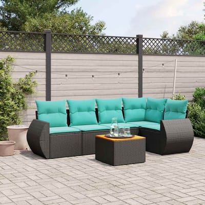 vidaXL - 6-delige - tuinbankset - met - kussens - van - zwart - polyrotan