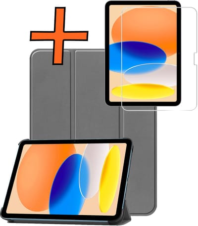 Hoesje - Geschikt voor Apple iPad A16/A18 (2025/2026) - 11 inch (11e & 12e generatie) - Met Screenprotector - Trifold Bookcase - Hard Cover - Hardcover Book Case - Tablet Hoes - Grijs