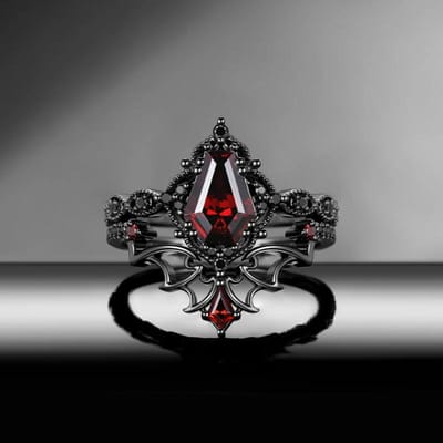 s/set Modieuze Ingelegde Rode Synthetische Zirkonia Zwarte Dubbellaagse Ring Dames Gotische Dagelijkse Sieraden Accessoires Cadeaus 6 gray