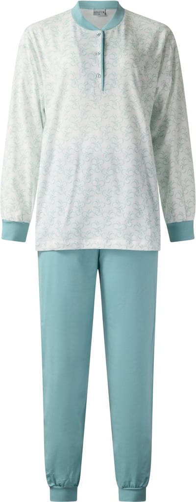 Lunatex - dames pyjama 124263 - all season pyjamaset - wit met blauw - maat S