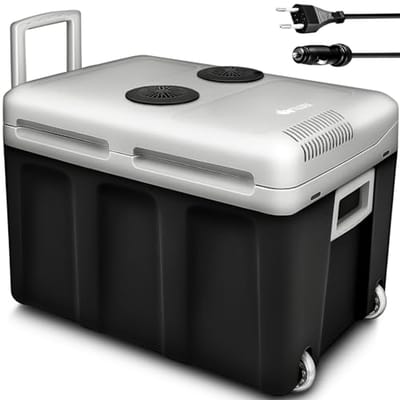tillvex Elektrische koelbox 40 l met wieltjes, mini-koelkast, 230 V en 12 V, voor camping met auto, koelt en verwarmt, eco-modus (antraciet)