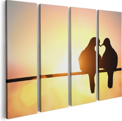 Artaza Canvas Schilderij Vierluik Twee Silhouet Vogels In Een Hart Vorm - 80x60 - Foto Op Canvas - Canvas Print