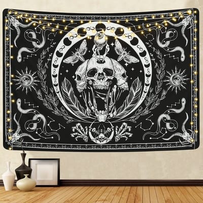 Dailygoods- Tapestry Esthetische Schedel - Muurdecoratie - Zon/Maan Fase - Skelet/Motten - Galaxy Wanddecoratie - 150x130cm