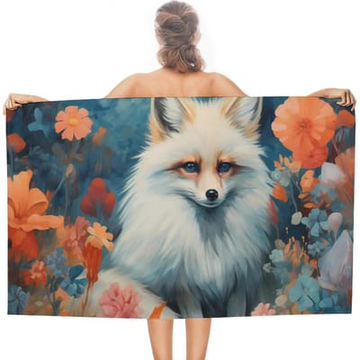 Grappig Cartoon Schattig Vos Patroon Strandlaken Sneldrogend Zacht Absorberend Badlaken Reis Sport Draagbaar Zwem Yoga Handdoek 50x100cm(20x40in)