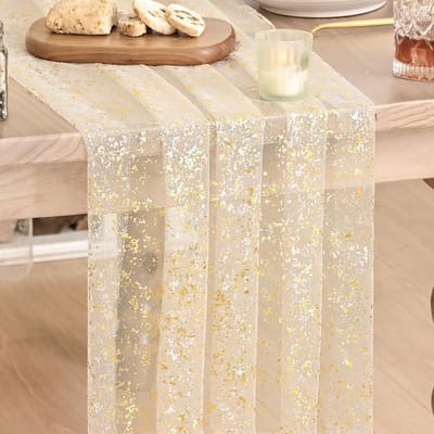 Mode Gaas tule folie glitter abrikoos tafelloper 70 x 300 cm, decoratie voor thuis, woonkamer, tafel, vakantie, feest