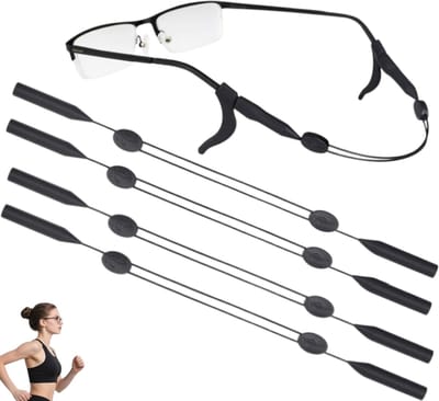 4 stuks-Brillenkoord - Siliconen - Verstelbare brillenkoord - Brillenaccessoires - Geschikt voor de meeste brillen - Zonnebrillen - Zwart - 20-30 cm - Gatdiameter 4,5 mm