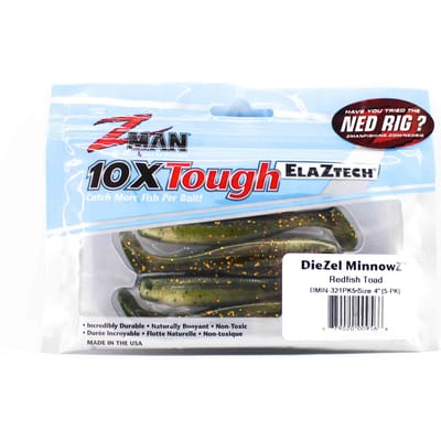 Zman Zacht Kunstaas Diezel MinnowZ 4 Inch 5/Pack Rode Vis Toad (9566)